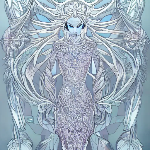 Prompt: of intricate and detailed frozen flower, symmetrical, by josan gonzales