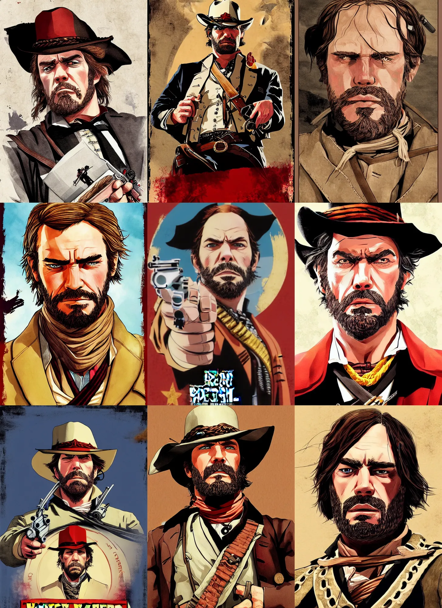 Prompt: master and commander far side of the world red dead redemption art style, rockstar games art, semi - realistic anime, portrait, beautiful face, symmetrical face