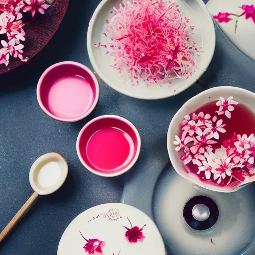 Image similar to photo of sakura tea, beautiful, recipe, cinematic,