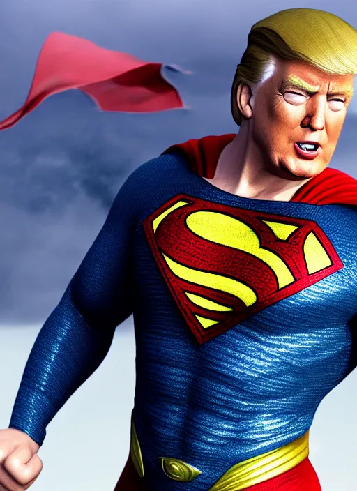 Prompt: Donald Trump cast as Superman, still from Man of Steel movie, hyperrealistic, 8k, Octane Render,