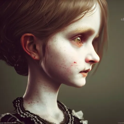 Prompt: cute victorian girl, ultra realistic, concept art, intricate details, dark vibe, highly detailed, photorealistic, octane render, 8 k, unreal engine,