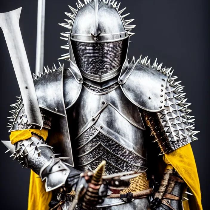 Image similar to photograph of a knight with spiky armour and a mace, extremely detailed. dslr. 8 5 mm.