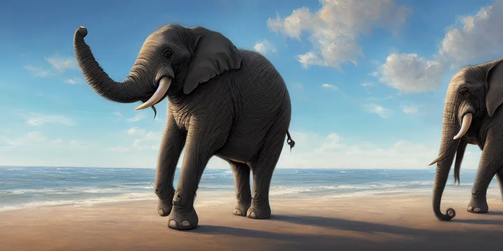 Prompt: beautiful digital illustration of a elephant on a beach by andreas rocha, curvilinear architecture, fluffy pastel clouds, cinematic, architecture, concept art, deviantart, artsation, artstation hq, hd, 1 6 k resolution, smooth, sharp detail, amazing depth, octane, finalrender, unreal engine