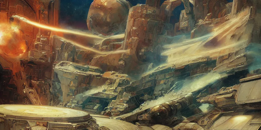 Image similar to supernova, art deco buildings in space in a flying space station, ruins on mars, painted by ruan jia, raymond swanland, lawrence alma tadema, zdzislaw beksinski, norman rockwell, jack kirby, tom lovell, alex malveda, greg staples