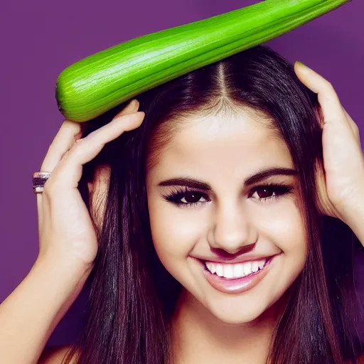 Image similar to photo of human celery with selena gomez face