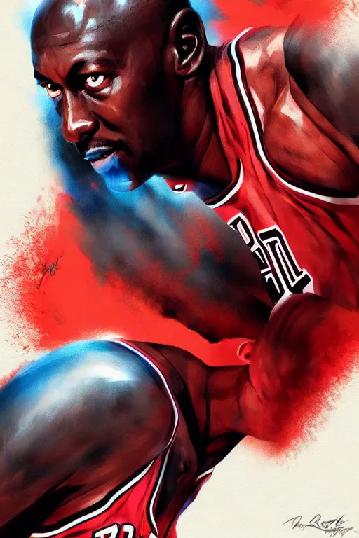 Prompt: michael jordan, manga cover art, detailed color portrait, artstation trending, 8 k, greg rutkowski