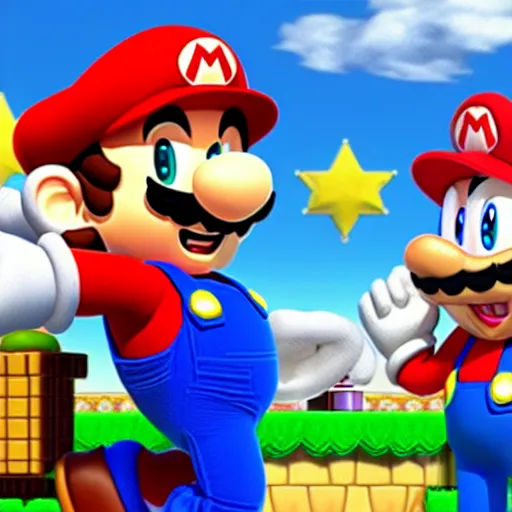 Prompt: super mario hangs out with sonic