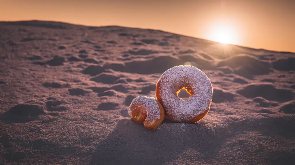 Prompt: donuts on the moon, sunlight, f - stop, high quality photography,