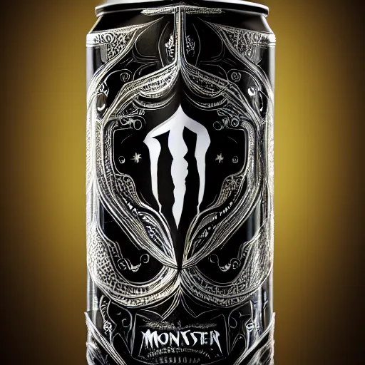 Image similar to aluminian can of monster energy drink, intricate and very very beautiful and elegant, highly detailed, digital painting, artstation, concept art, smooth and sharp focus, illustration