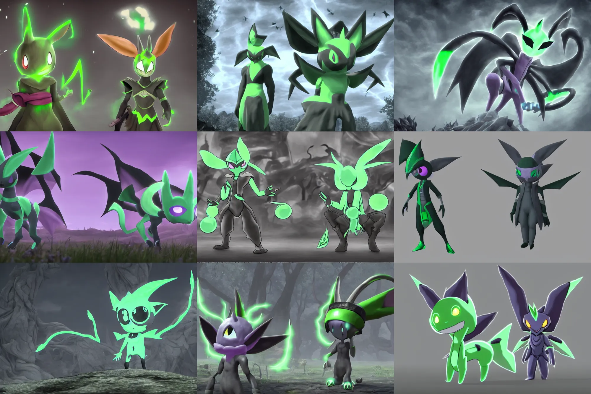 Prompt: grayscale low saturation video game elden clay celebi : espeons reprisal star valley resident evil unreal engine mismagius oblivion mystery dungeon ultrahd resident eevee wearing bandanna fighting giratina, the old god wearing a witch hat pokemon final ue 4