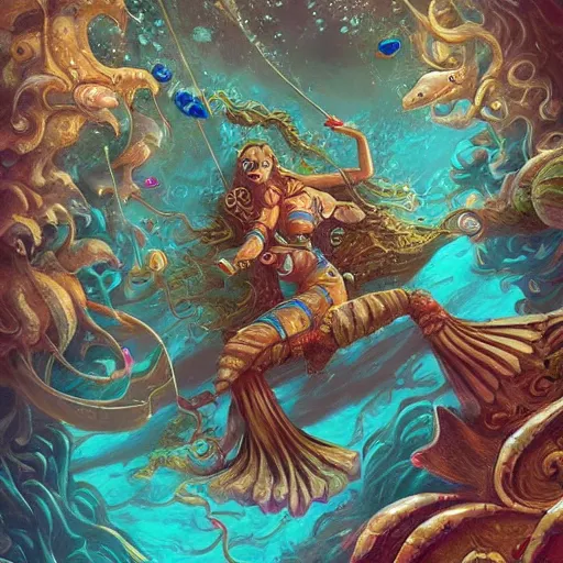 Image similar to underwater scene, d & d style, trending on artstation, colorful, intricate, art by aurore folny