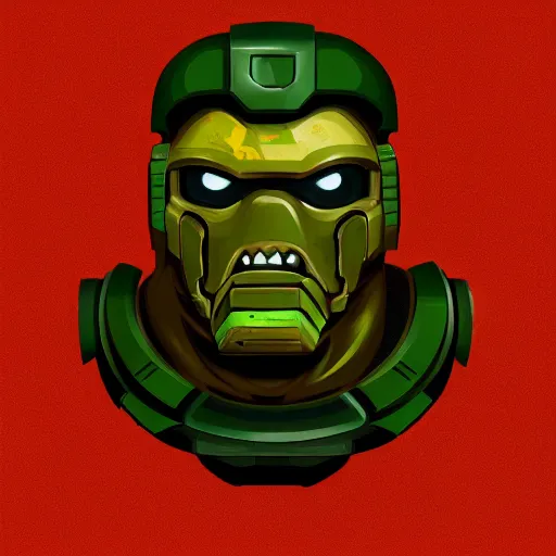 Image similar to portrait of doomguy, highly detailed, centered, digital painting
