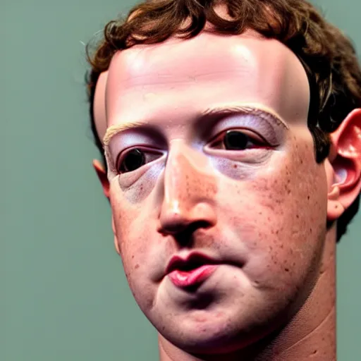 Image similar to extremely zoomed-in photo of Mark Zuckerberg's sad face being sad