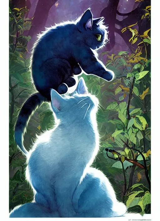 Image similar to a hyper realistic ink cat and the meaning of life and sunbeams blue sky, lush forest poster art by chiara bautista and kim jung giu and norman rockwell and greg rutkowski weta studio, and lucasfilm