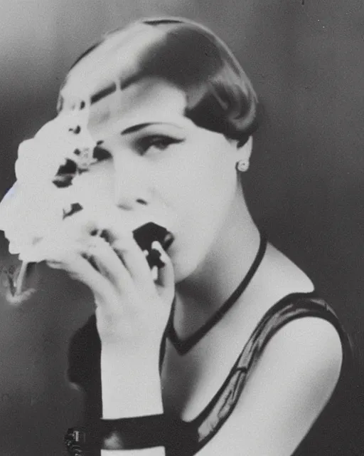 Image similar to 1 9 2 0 s photo of a beautiful flapper girl smoking a juul ecig vape