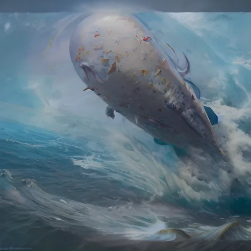 Image similar to subsurface scattering, white, giant submarine, koi colors, undo koi, octane render, jesper ejsing, justin gerard, james jean, tomasz alen kopera, cgsociety, fenghua zhong, makoto shinkai, highly detailed, rim light, art, cinematic lighting, very coherent, hyper realism, 8 k