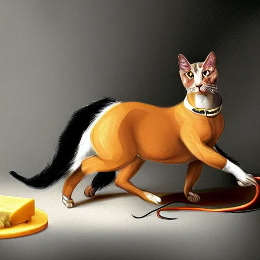 Image similar to napoleon as a cat holding a cheese digital concept art