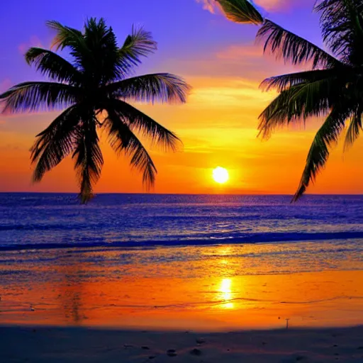Prompt: tropical beach paradise, sunset