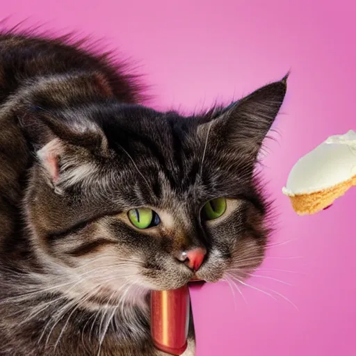 Image similar to cat licking ice cream, close-up, high quality 33mm photo