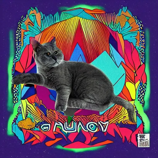 Prompt: gray cat as a tame Impala album