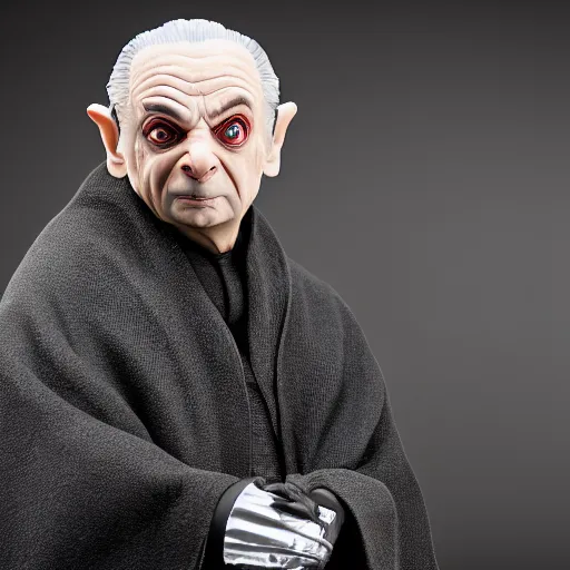 Image similar to mr. bean is darth sidious in star wars, 4 k, studio portrait, photography, cinematic lighting, highly detailed