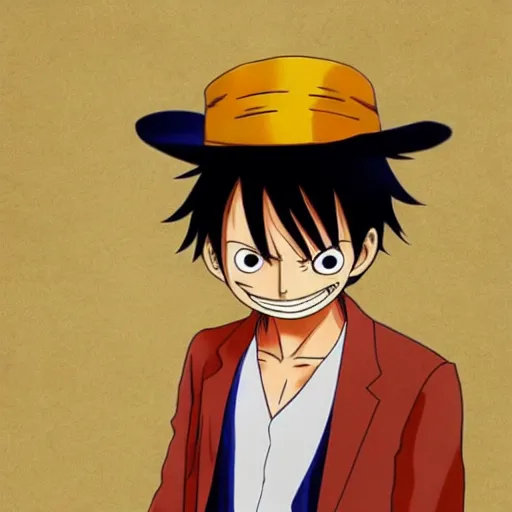 Prompt: monkey D. Luffy in a suit, anime anime anime style