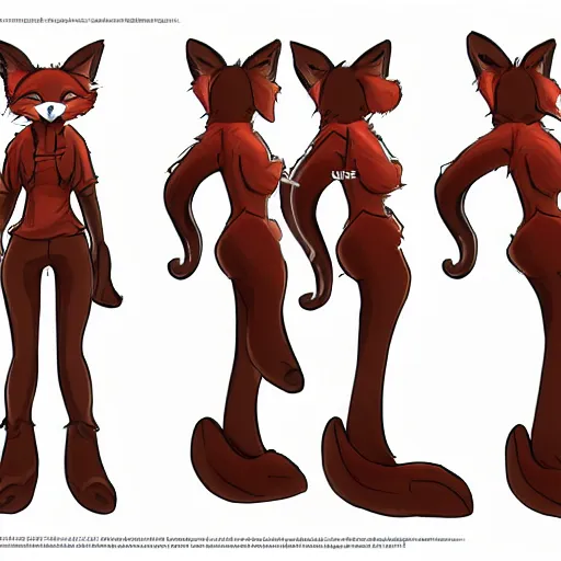 Prompt: female character sheet, concept art, fox legs, fox ears, part fox, anthropomorphic female, lone female, red hair, character sheet, sketch, digitigrade, pawpads on feet.