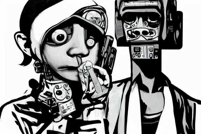 Prompt: a person with a weird face, cyberpunk art by jamie hewlett, featured on dribble, funk art, pop art, seapunk,