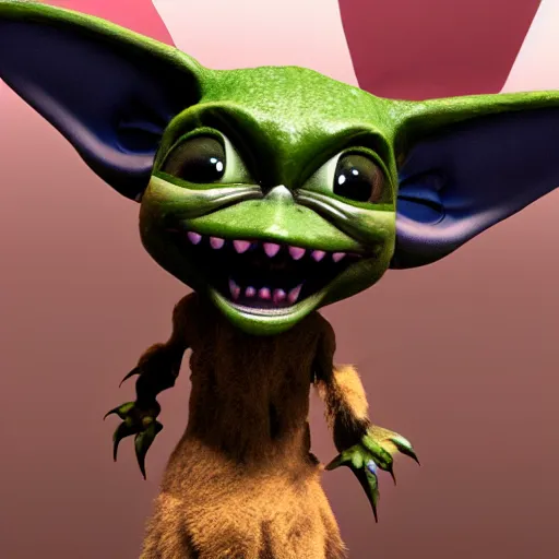 Image similar to poorly rendered 3 d adorable gremlin