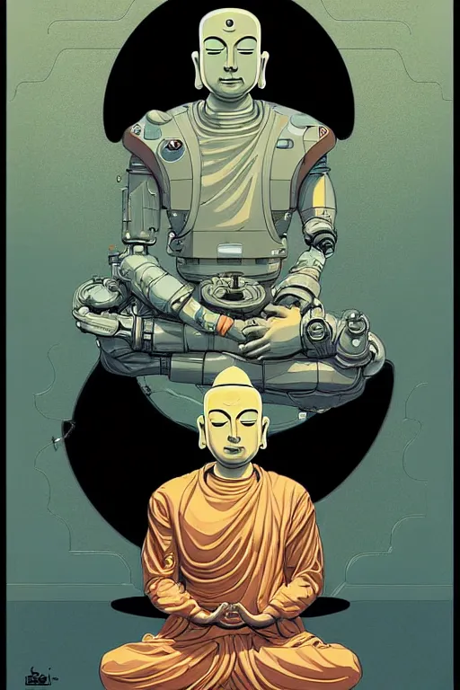 Prompt: a study of cell shaded cyborg robot astronaut buddha meditating in a lotus flower illustration, golden ratio, post grunge portrait, character concept art by josan gonzalez, james jean, Mike Mignola, Laurie Greasley, highly detailed, sharp focus, alien, Artstation, deviantart, artgem