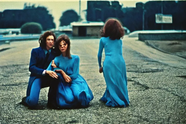 Image similar to film photography, 35mm, 1970s, no faces, no portraits, close-up love and romantic in blue colors feeling of young and freedom, in style of Joel Meyerowitz