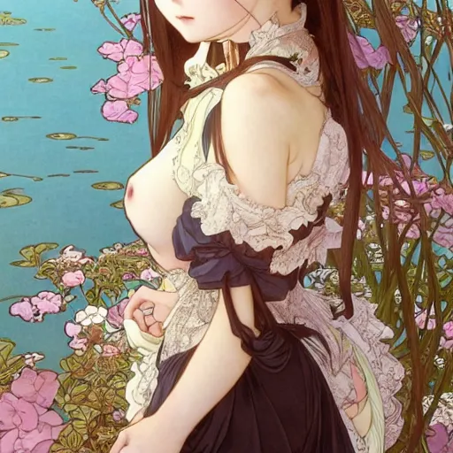 Image similar to a masterpiece ultrarealistic ultradetailed portrait of beautiful anime girl in bunny costume baroque renaissance. medium shot, intricate, elegant, by stanley artgerm lau, wlop, alphonse mucha, rossdraws, andrei riabovitchev, yoshitaka amano. in style of hayao miyazaki. flower background my james jeand and takashi murakami.