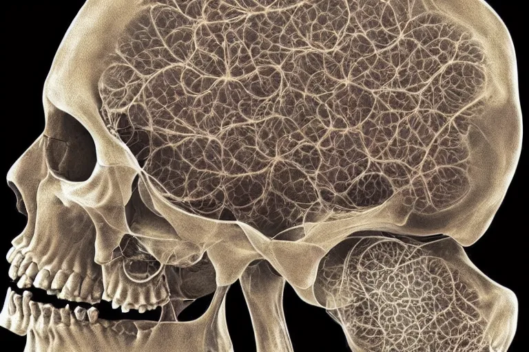 Prompt: a fractal within a fractal within a fractal within a fractal within a fractal all contained in a human skull