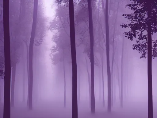 Image similar to a misty forest, futuresynth design, dark purple color scheme, 4 k