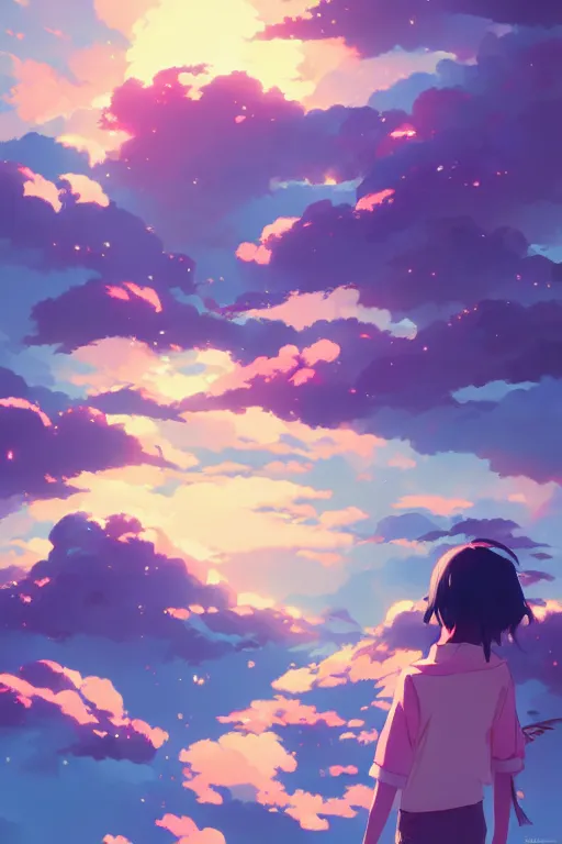 Image similar to shoujo skies rule of thirds golden ratio, fake detail, trending pixiv fanbox, acrylic palette knife, style of makoto shinkai studio ghibli genshin impact james gilleard greg rutkowski chiho aoshima