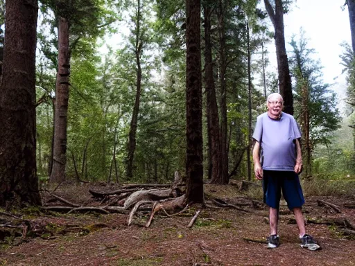 Prompt: an 85 year old man in a forest