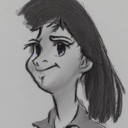 Image similar to milt kahl sketch of black hair cuban girl with dog nose