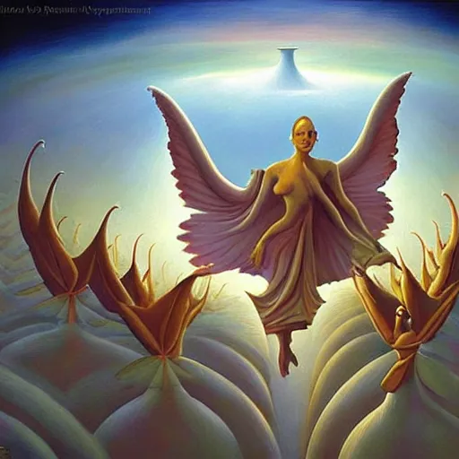 Prompt: an abstract painting, surreal, angels and demons, by vladimir kush