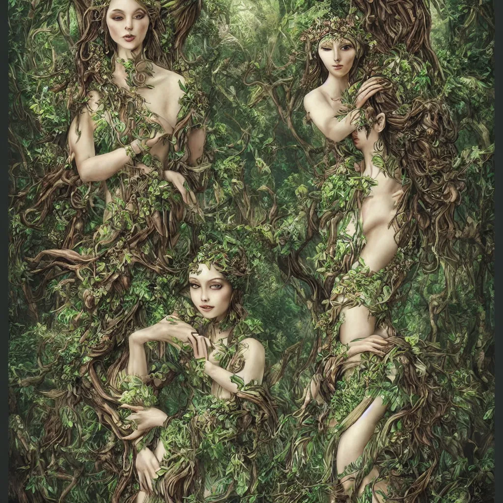 Image similar to an elegant goddess of forests, fantasy art, highly detailed