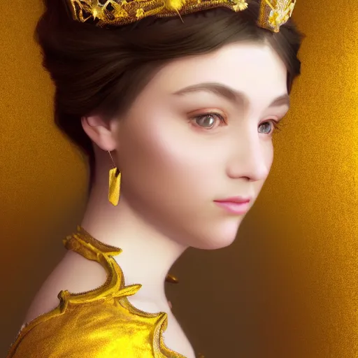 Prompt: a portrait of a beautiful girl with crown,inspired by Baroque and Rococo,hint of gold ,bright colours,hyper realistic,photo real ,matte painting, concept art, hdri, 4k -