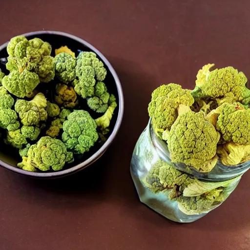 Prompt: dehydrated cauliflower edible, cannabis, high thc, California high end kitchen