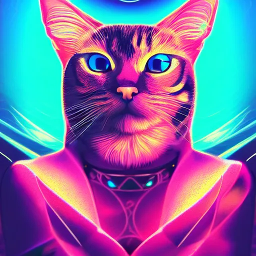 Image similar to interdimensional cat bodhisattva, magical synthwave digital art trending on artstation