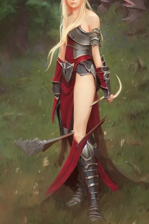 Prompt: rpg character art of an elf woman, knight armor, red eyes, half body shot, gorgeous face, by jeremy lipking, by studio ghibli, by disney, video game fanart, digital art