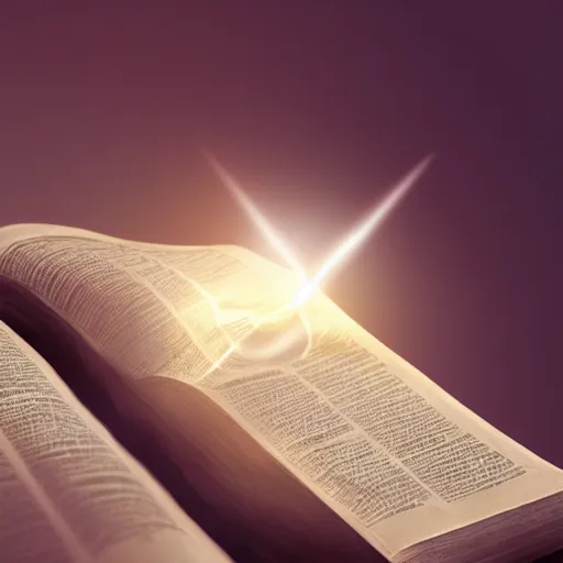 Prompt: photorealistic Bible heavenly light shining onto it, cgsociety, artstationhq, digital art, detailed