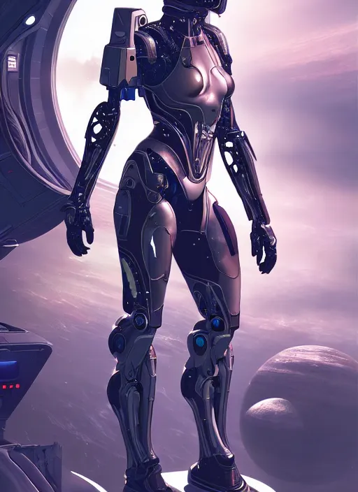 Image similar to photo of a cyborg girl on a space ship, warframe armor, scifi, professionally color graded, interesting angle, sharp focus, 8 k high definition, insanely detailed, intricate, innocent, art by stanley lau and artgerm