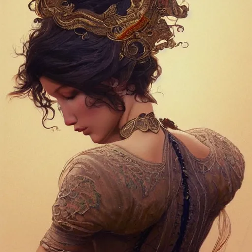 Image similar to ultra realistic illustration, bella hadid wearing a curly english mustache, intricate, elegant, highly detailed, digital painting, artstation, concept art, smooth, sharp focus, illustration, art by artgerm and greg rutkowski and alphonse mucha
