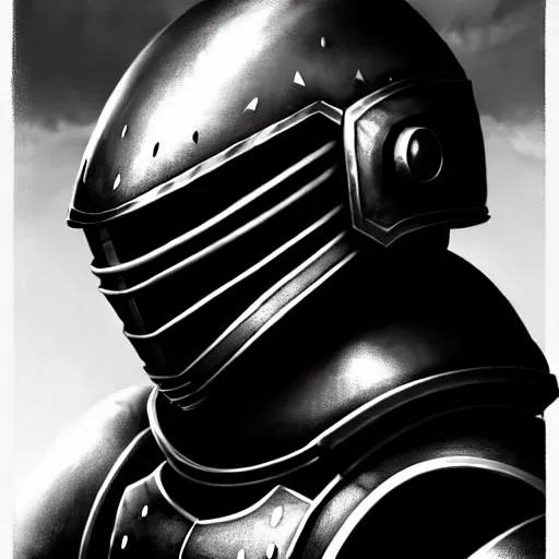 Image similar to knight pepe, scifi, power armor, mechasuit, medieval pepe, futuristic sword, heavy gun, armored, helmet, military, heavy, modern, gaz mask, black and white, concept art, bust portrait, Nekro, Tom Bagshaw, Craig Mullins, ventail, exsokeleton