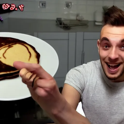 Prompt: the french youtuber squeezie making pancakes