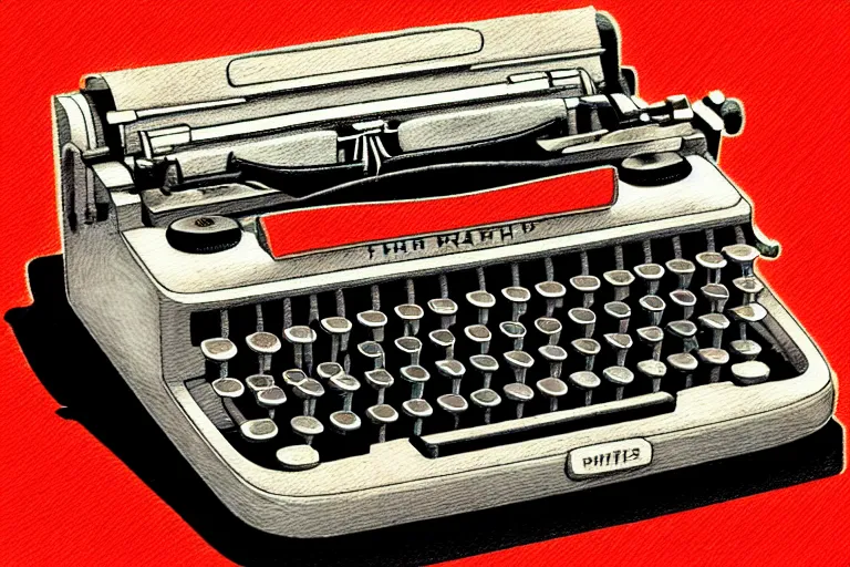 Image similar to typewriters!, in the style of john avon and raul urias and eva widermann, trending on artstation, halfrear lighting closeup view anaglyph filter, bokeh, anime, colored pencil art, belle epoque