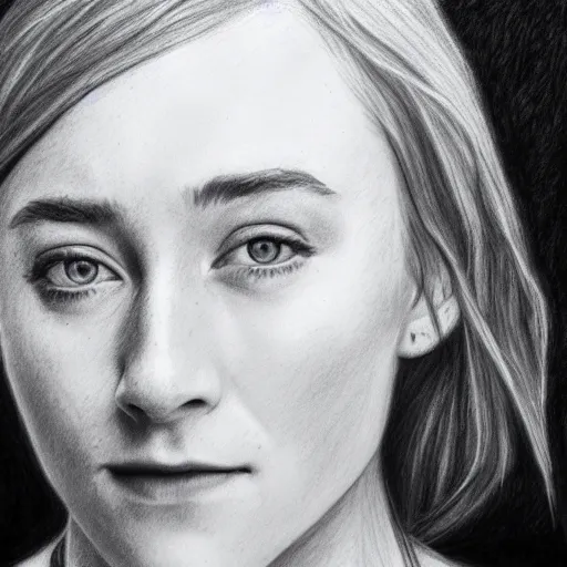 Prompt: Saoirse Ronan portrait, pencil sketch, graphite on paper